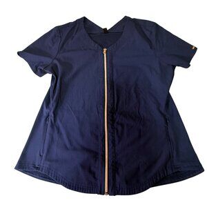 Cherokee Womens Navy Zip-Front Scrub Top Size Large With Pockets CK875